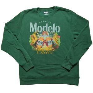 Modelo Cerveza Holiday Cheers Mens Green Graphic Sweatshirt Size Medium